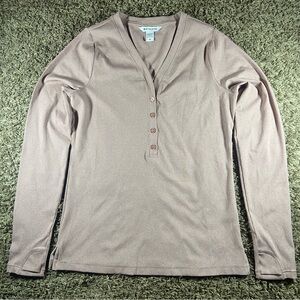 Athleta V-Neck Henley Ribbed Long Sleeve Top with Thumbholes Mauve Sz M Women’s